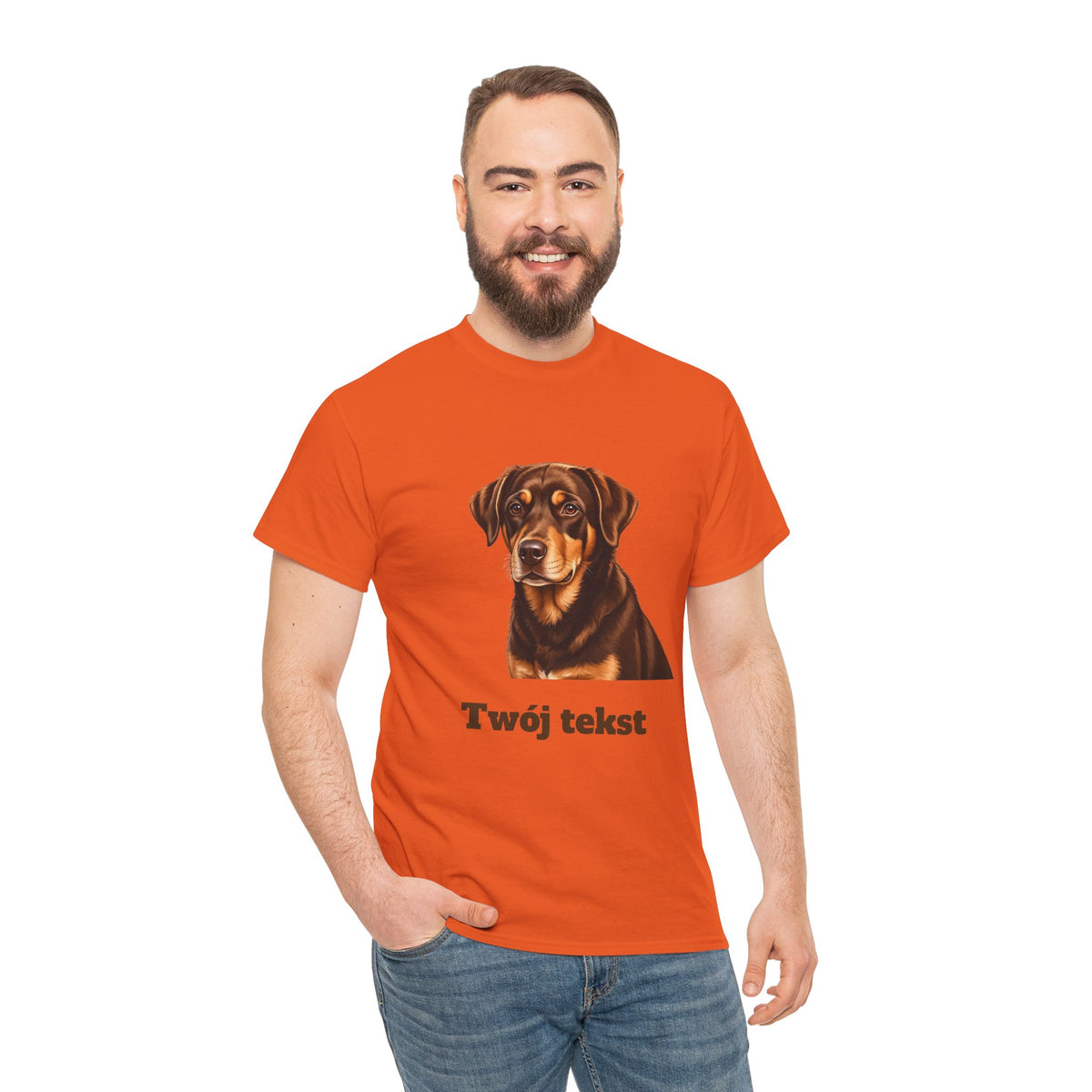 Koszulka bawełniana unisex  personalizowana - portret pupila oraz tekst
