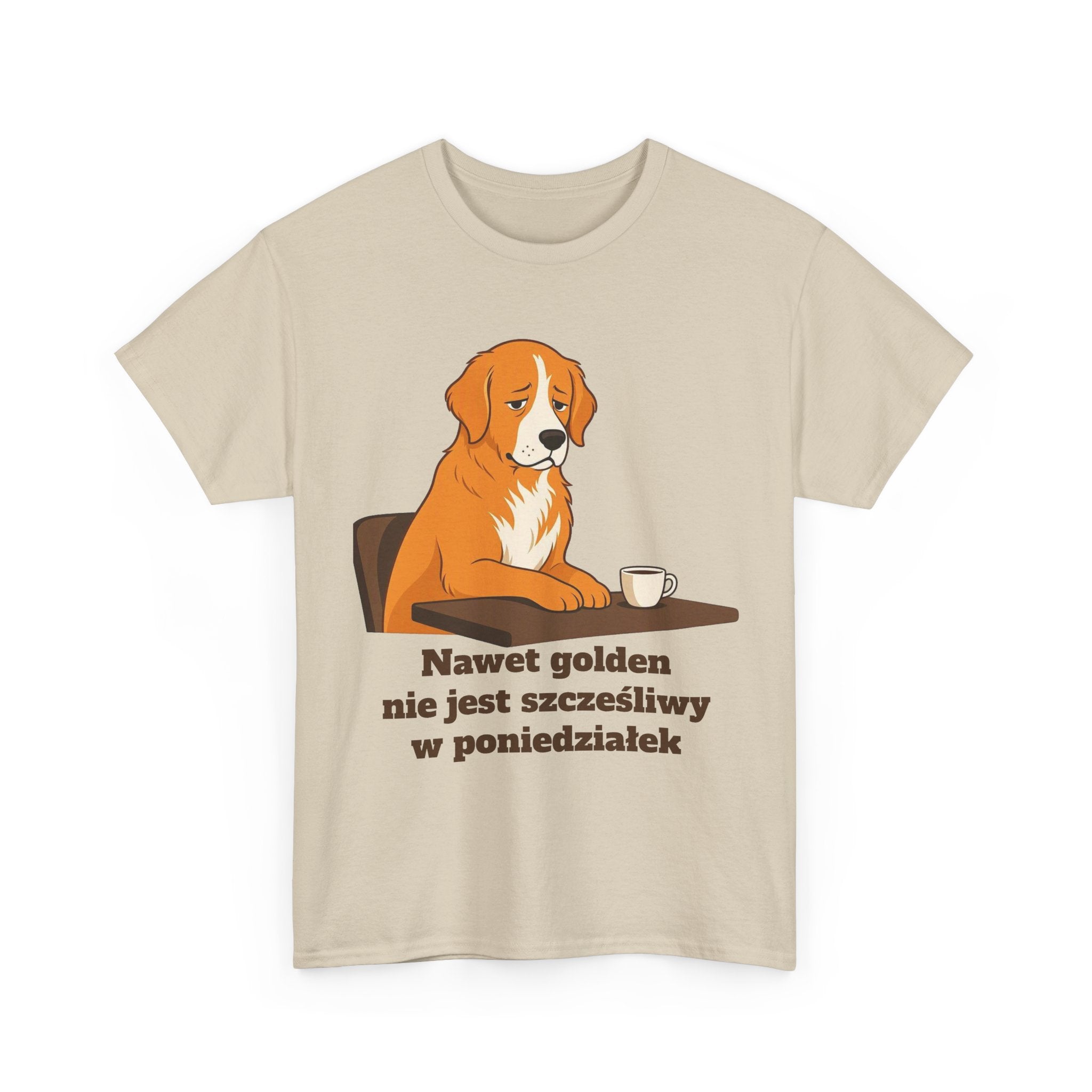 Sad Golden Retriever Tee — "Nawet golden nie jest szczęśliwy w poniedziałek" Polish Dog Lover Shirt