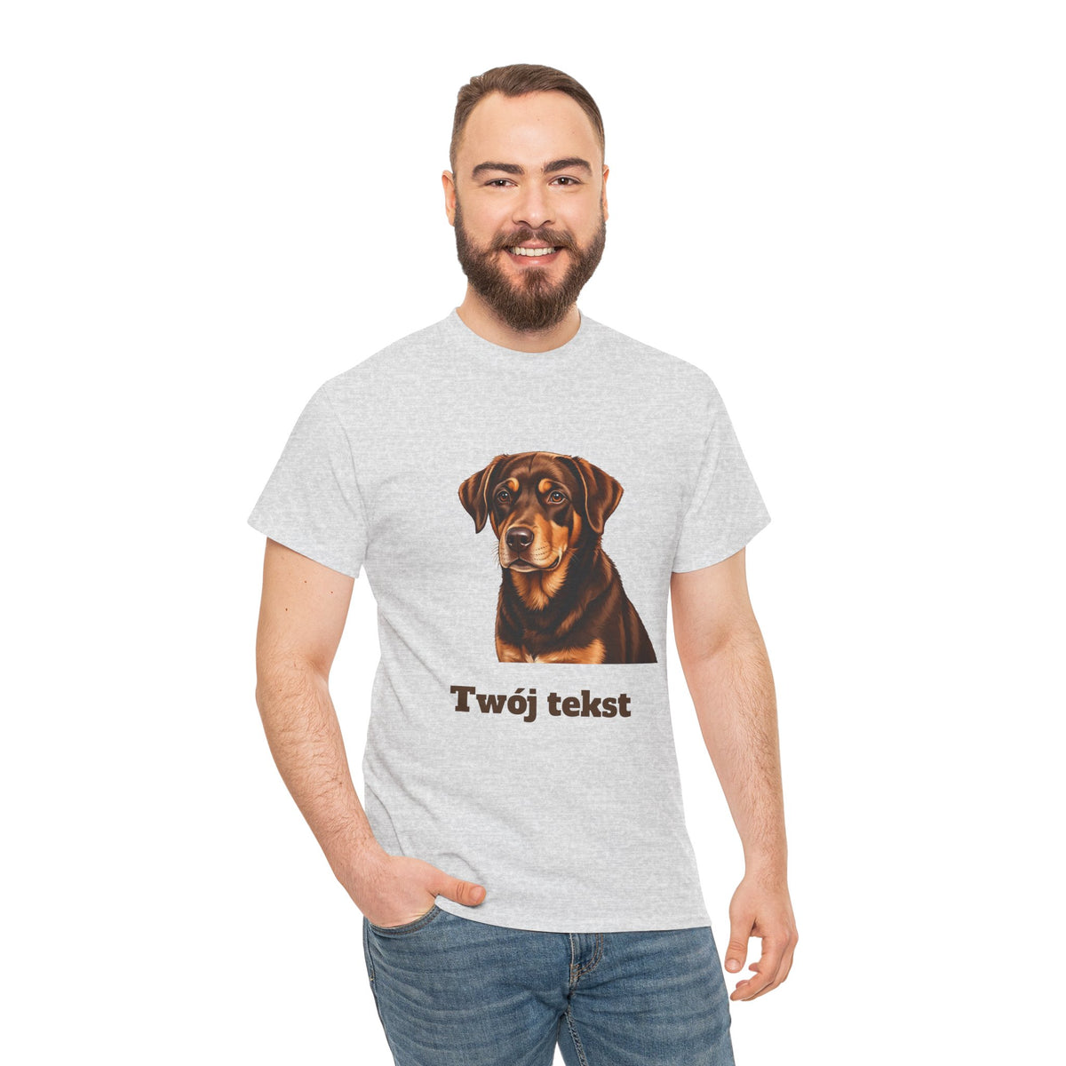 Koszulka bawełniana unisex  personalizowana - portret pupila oraz tekst