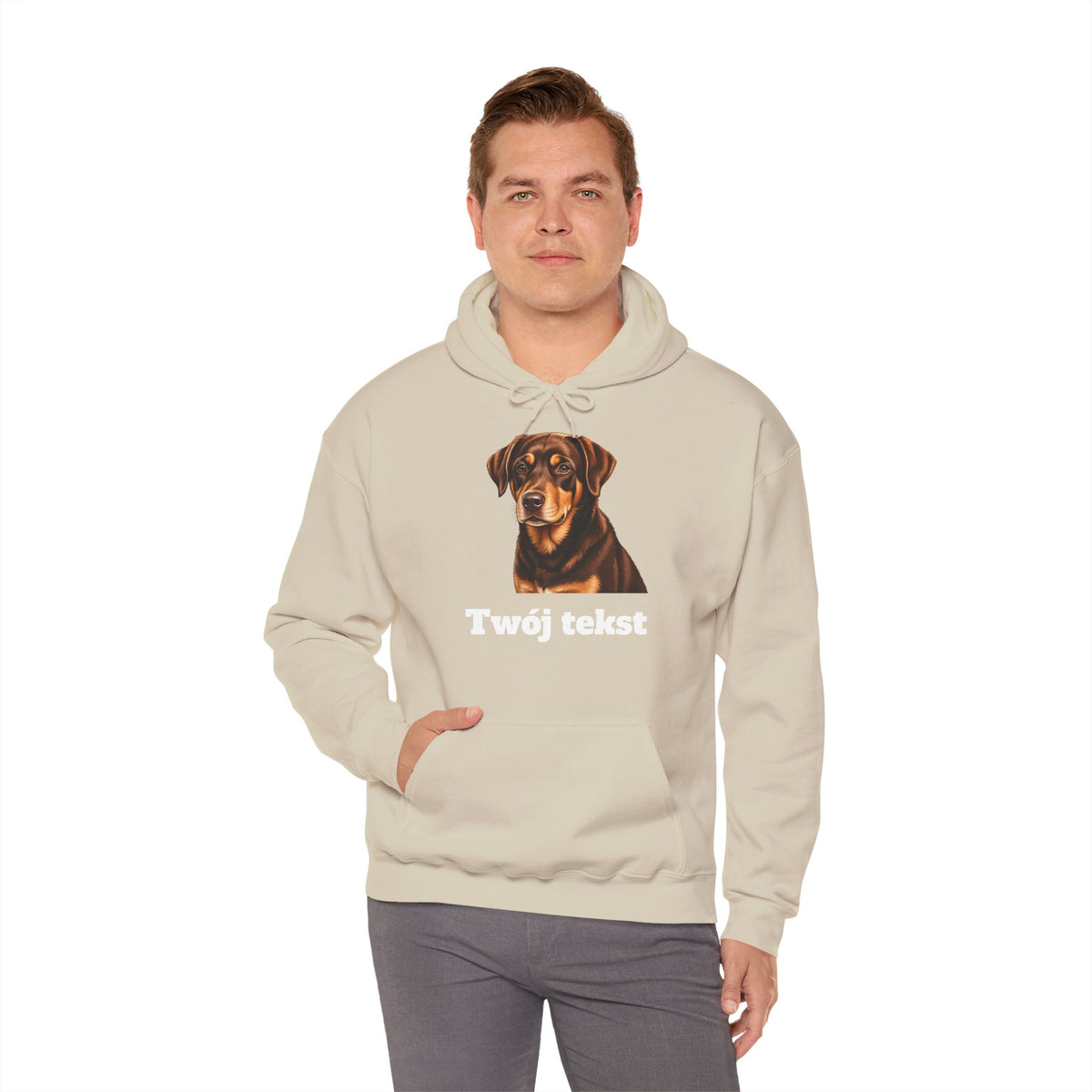 Bluza unisex z kapturem personalizowana - portret pupila oraz tekst